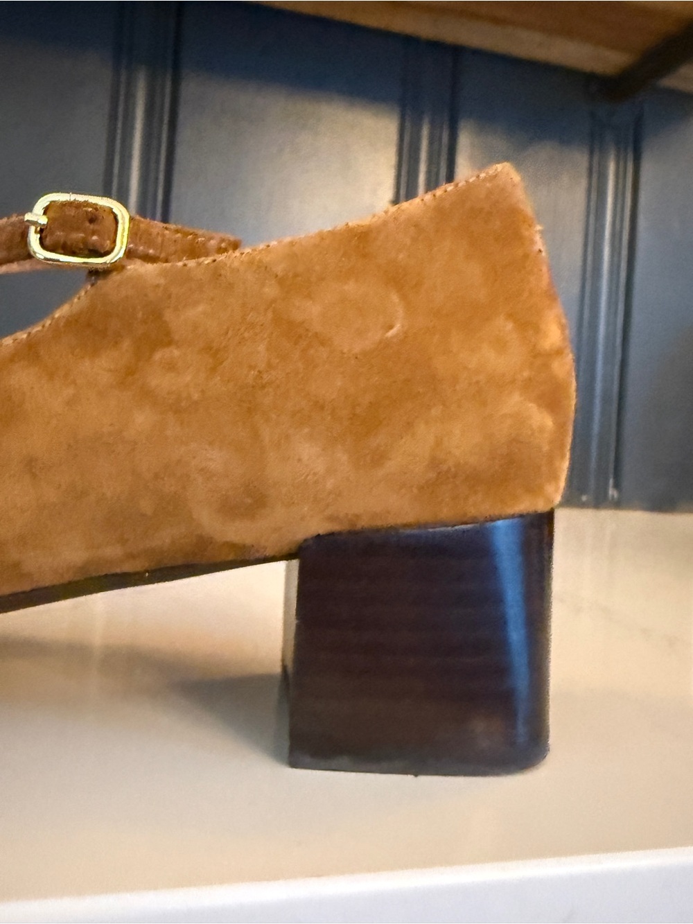 Madewell Nettie Suede Heeled Mary Jane Shoes Mahogany - Picture 8 of 11